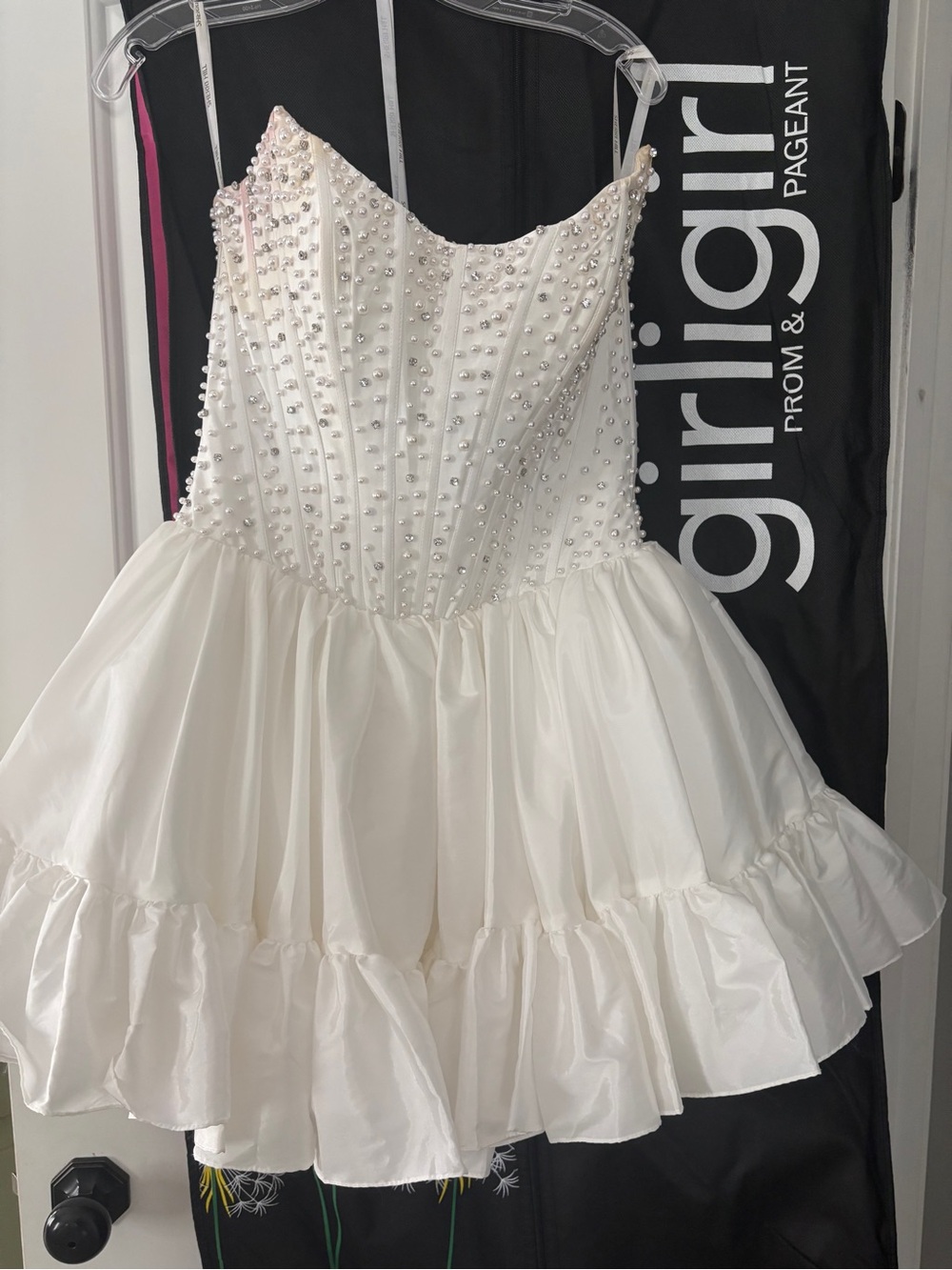 Sherri Hill Ivory Pearl-Embellished Ruffled Formal Dress